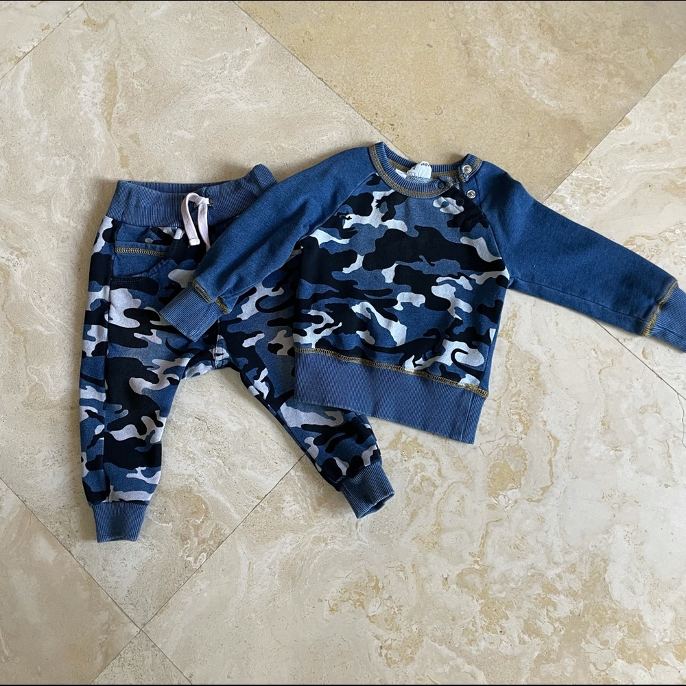 Two Piece Couture Bitz Kids 12-18 months blue camo outfit.